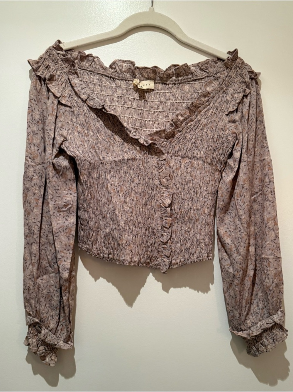 Promesa Lavender Floral Smocked Crop Top Ruffle Off Shoulder Blouse XS